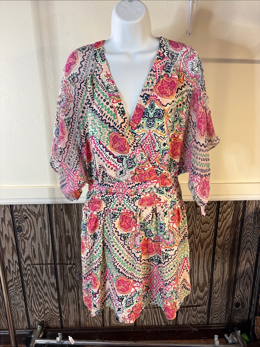 Maeve Pink Multi Floral Wrap Swim Coverup Dress
